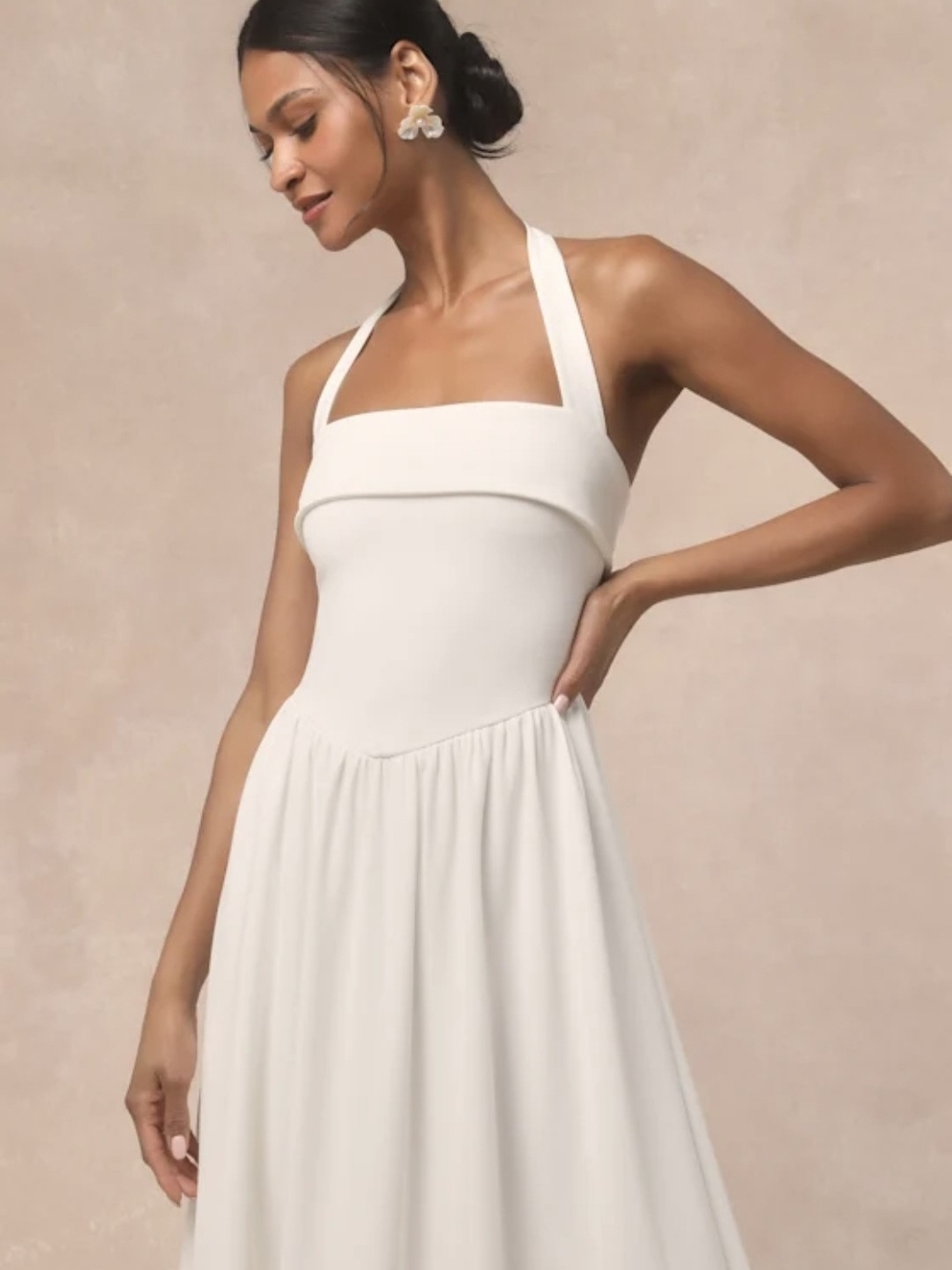 Lulu's White Halter Empire-Waist Wedding Gown - Picture 3 of 14